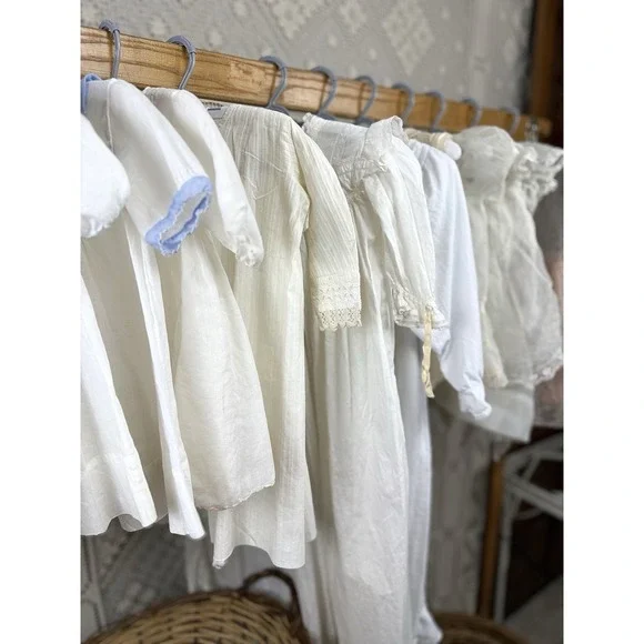 Vintage Lot 16 Baby Child or Large Doll Clothing Dress Gowns Embroidery Tatting - Picture 5 of 16